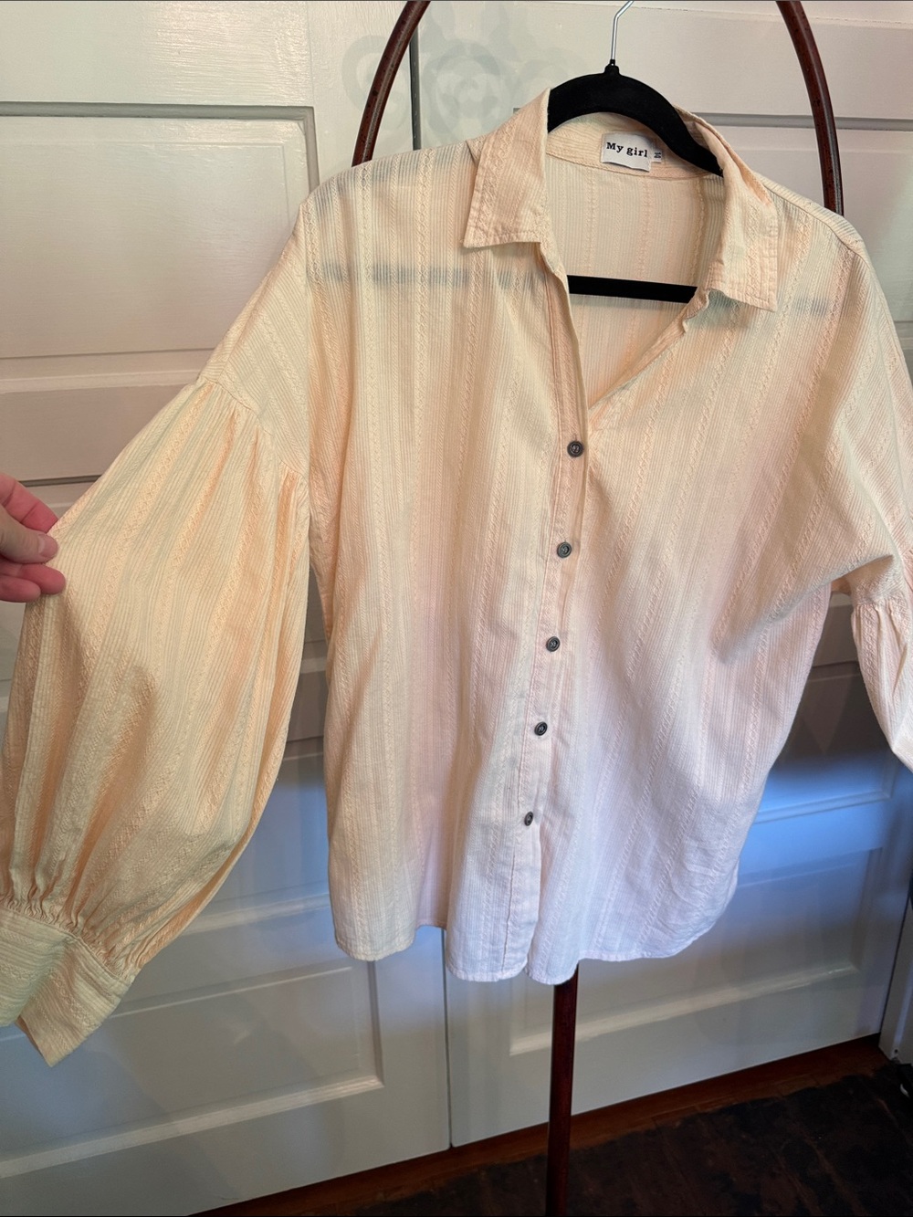 Cream Textured Peasant Blouse Puff Sleeve Cottagecore Boho Top 14